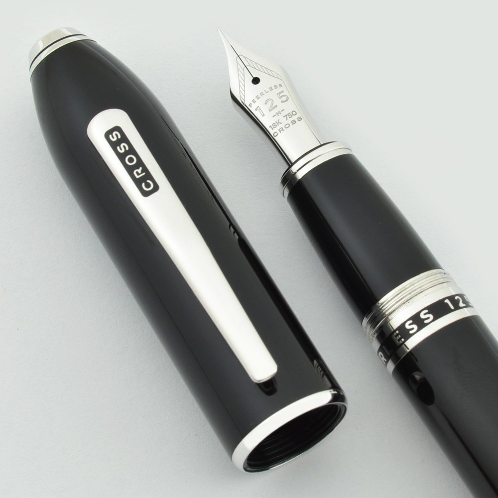 Cross Peerless 125 Fountain Pen - Black, Medium 18K Nib (Near Mint
